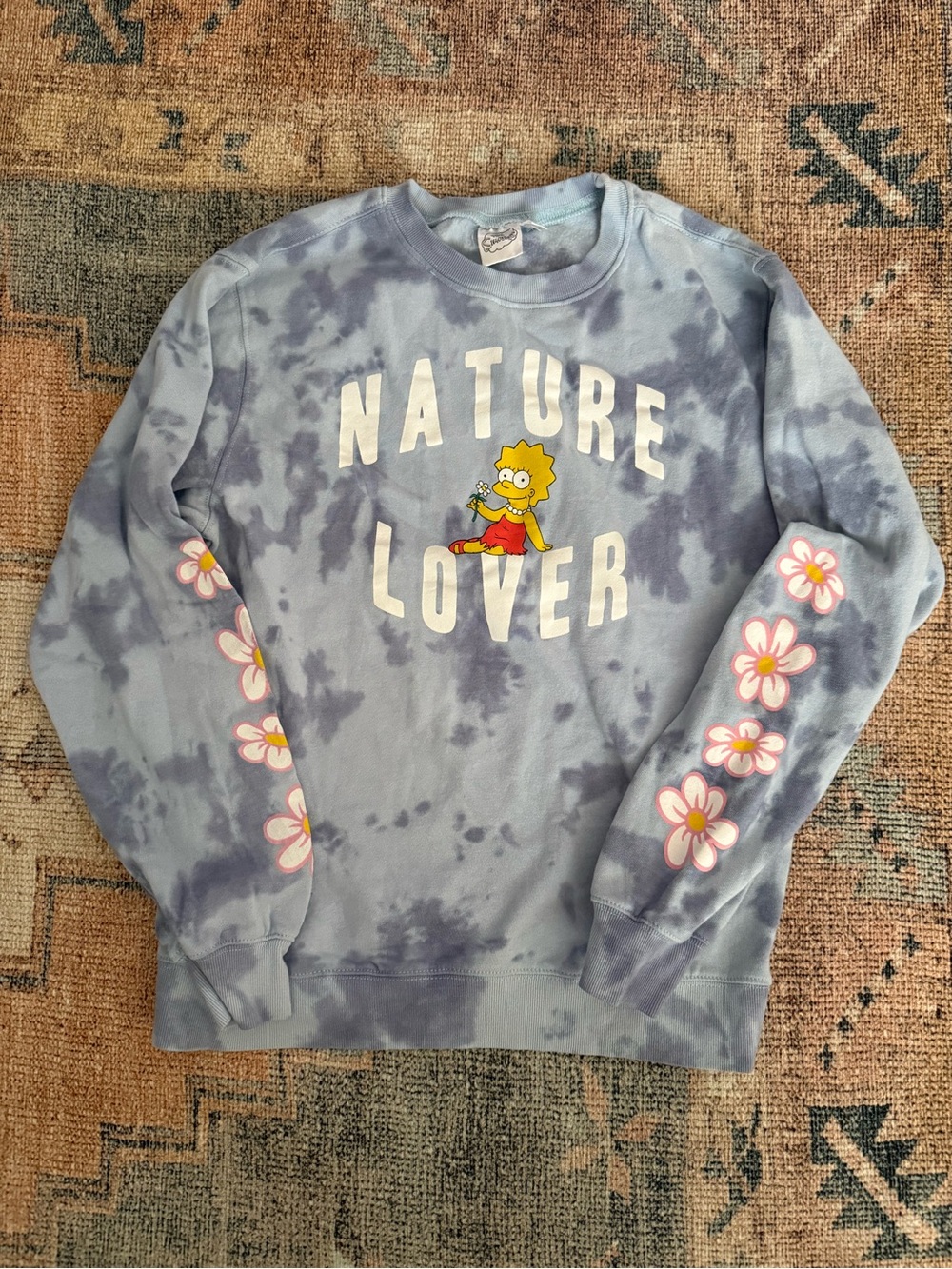 The Simpsons “Nature Lover” blue tie dye sweater M soft boho hippie